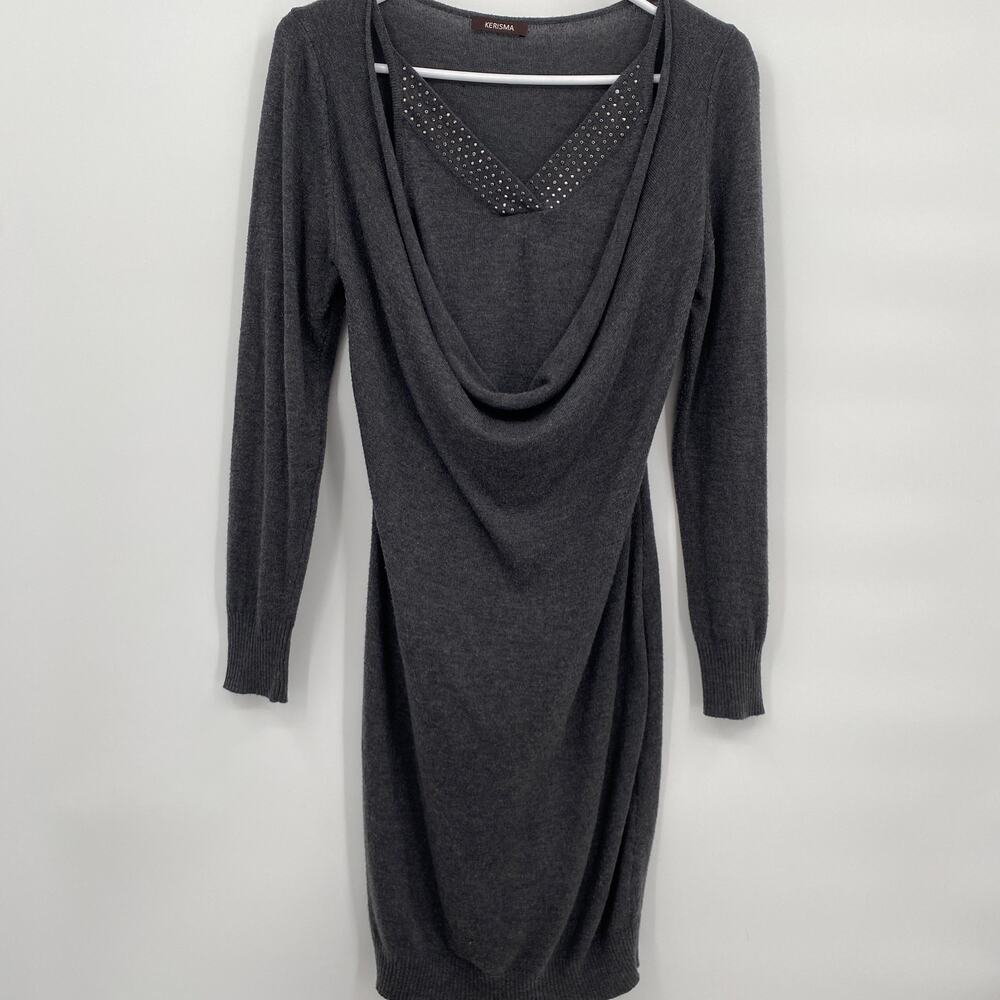 Kerisma Cowl Drape Neck Long Sleeve Sheath Dress Gray Cashmere Size Small